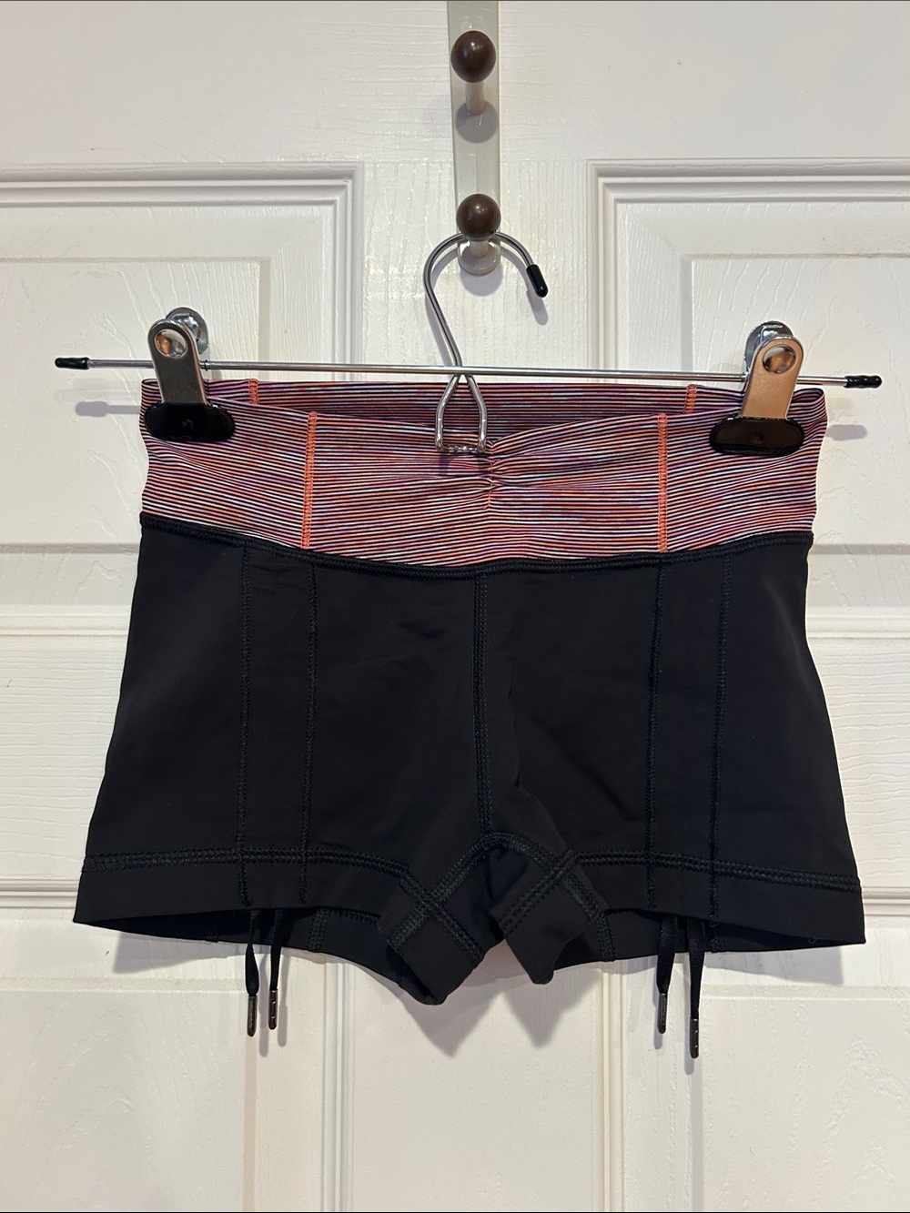 lululemon athletica Black Bike Shorts with Multicolor Striped Waistband